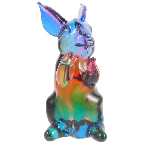 Veemoon Colorful Crystal Bunny Statue Easter Blown Glass Bunny Figurine Mini Rabbit Craft Ornaments Collectible for Home Car Decor Gift