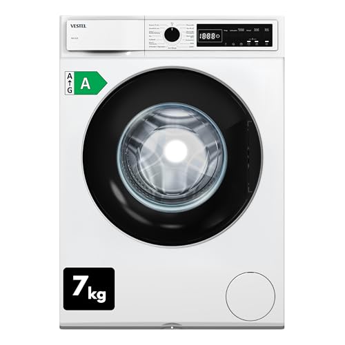 VESTEL WMI 76341 Waschmaschine 7 kg Frontlader – 1400 U/min, Energieeffizienzklasse A, Inverter-Motor, Dampffunktion, AquaStop, leise, freistehend, weiß