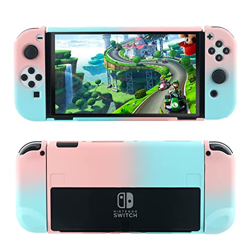 Switch OLED Schutzhülle, Switch OLED Case Vorne und Hinten Ergonomischer und Komfortabler PC Grip Case für Switch OLED Konsole und JoyCon (PinkBlue) Cover