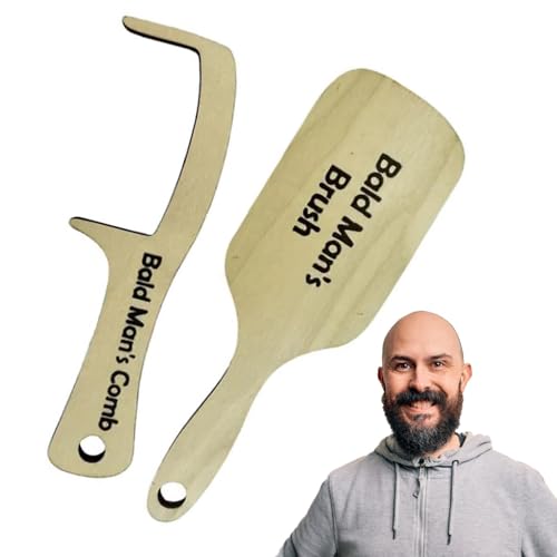 Bald Man Comb and Brush Set Funny Hairless Combing Brush Gag Gifts Wooden Joke Hairbrush for Hairless Men With Sparse Hair 2 Pieces Gag Gift (19.5/17cm)(SIZE:19.5/17cm)