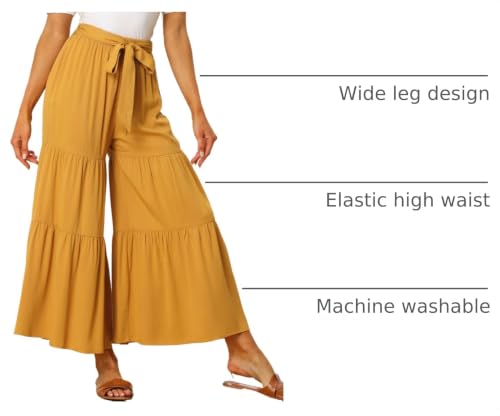 Image of Allegra K Women's 2026 Summer Wide Leg Palazzo Pants High Waisted Flowy Trendy Casual Lounge Boho Beach Ruffles Trousers