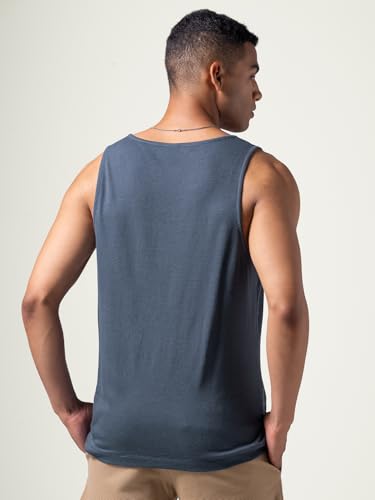 Image of DAMENSCH Relaxed Fit Cotton Rich Blend Waffle Texture Anti- Bacterial Super Premium Solid Tank Top Gym T Shirts for Men Pack of 1