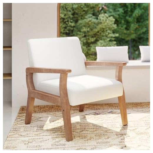 CIMOO Upholstered Armchair Recliner Mid Century Modern Accent Comfy Fabric Lounge Chair Indoor Arm Chair with Wood Frame for Bedroom Living Room, Beige