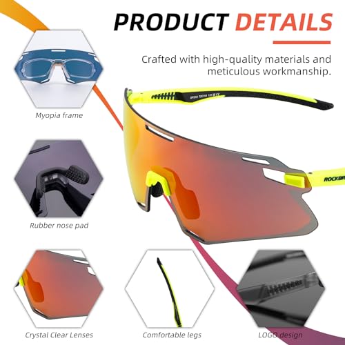Image of ROCKBROS Cycling Glasses Sports Sunglasses with Anti Blue Lenses Men Cycling Glasses MTB Biking Sunglasses, Medium