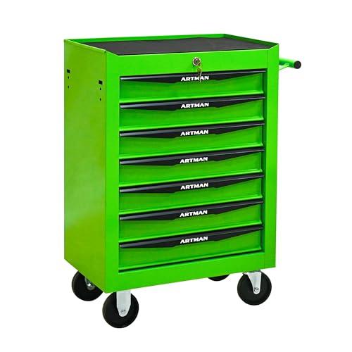 7 Drawer Rolling Tool Chest on Wheels,Multifunctional Mobile Metal Tool Cart,Drawers Rolling Trolley Organizer Tool Storage Box for Repair Shop,Warehouse,Garage,Workshop(7 Drawers-30.5″H-Green)