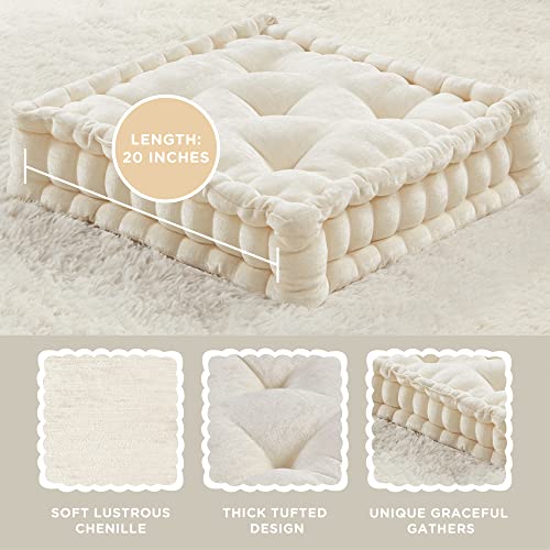 Inna Meditation Floor Pillow, Large Pillows Seating For Adults, Tufted Thick Chenille Cushion For Yoga Living Room Sitting, Ivory, 20X20 Inch #TOP1