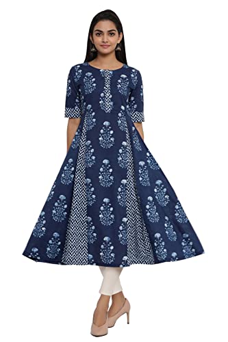 Image of COTLAND Fashions Jaipuri Cotton A-Line Anarkali /Flared Printed Kurti for Women