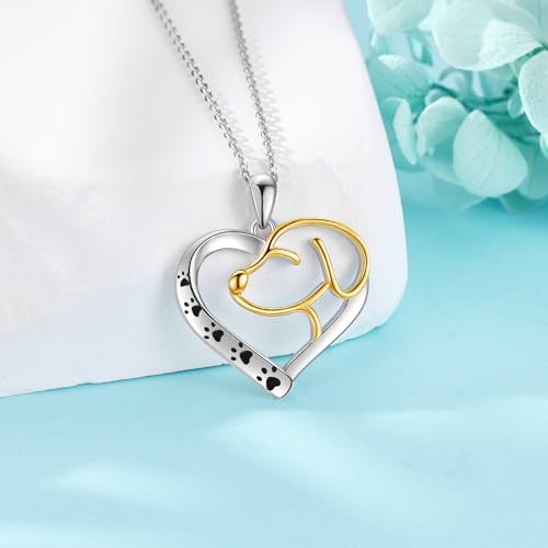 Dog Necklace 925 Sterling Silver Heart Puppy Pendant Necklace Animals Jewelry Present for Women Mom3