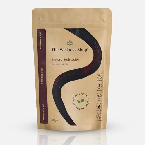 The Wellness Shop Natural Reddish Brown Hair Colour Powder- 100g | Heena, Bhringraj, Shikakai Extracts | Covers Gray Naturally | Herbal Hair Dye for Silky & Soft Hair Color | Ammonia-Free | Men & Women