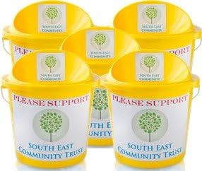 FIVE x Easy Drop Slot Fundraising Bucket with Twist Lock Secure Lid for Fundraising Events, Street Collections, Church Gate Collections, Bag Packs and Sporting Events Units 5 (Yellow)