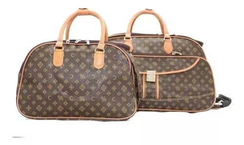 Kit Mala de Viagem Média com rodinhas e Mala Bolsa de bordo mala de bordo couro sintetico (CARAMELO/