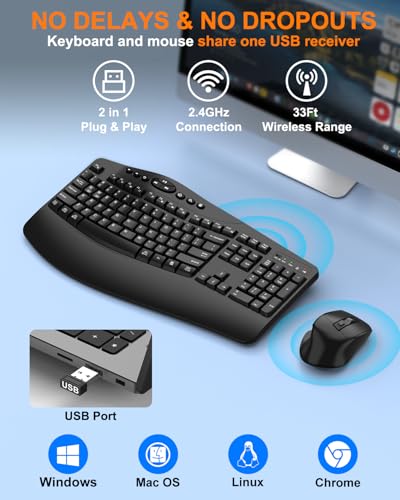 Teclado y mouse inalámbricos ergonómicos evitan tensión en oficina y casa 6