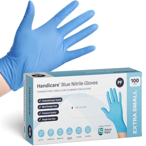 Handicare Blue Nitrile Gloves Disposable, Powder-Free, Latex-Free...