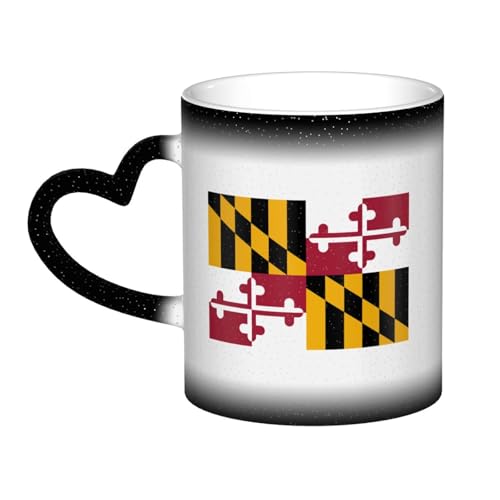 Taza térmica de cerámica con estampado de la bandera del estado de Maryland que cambia de color, taza mágica para casa, oficina, cafetería