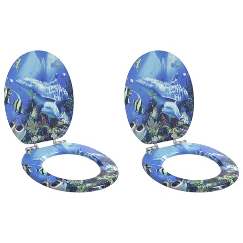 vidaXL Asiento de WC 2 pcs Azul 44 x 38 cm Tablero de MDF, Baño Moderno, Instalación de Asiento de Inodoro con Cierre Suave, Accesorio Elegante para Estilo Interior, Mejora Funcional, Montaje Fácil