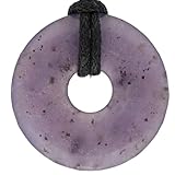 Lebensquelle Plus Edelstein Donut Ø 30 mm + Baumwollband + Edelsteinkarte | Naturstein Anhänger Halskette | Echte Heilsteinkette inkl. Band (Lepidolith)