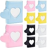 PerKoop 10 Pieces 3 Inch Kpop Photocard Holder Book Mini Photo Kpop Album Love Heart Hollow Photocard Binder Small Mirror Like Photo Card Holder with Heart Pendant, 32 Pockets, 5 Colors