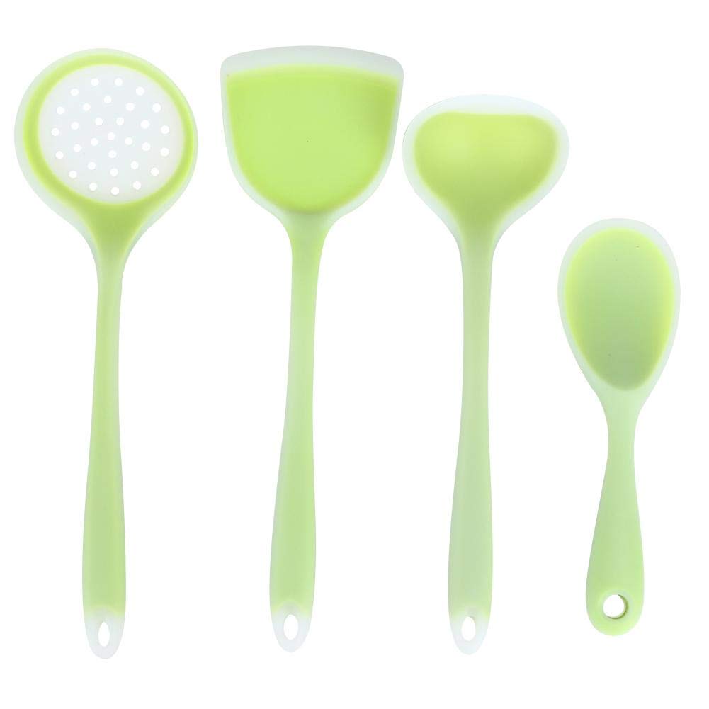 Mootea Cooking Utensil Sets,4pcs Silicone Heat Resistant Non-Stick Kitchen Spatula Spoon Cooking Baking Utensils Set(Green)