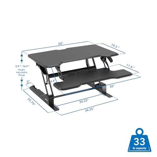 Image of Mount-It! Height Adjustable Standing Desk Converter, Compact 30 inch Wide Tabletop Standing Desk Riser with Gas Spring, Desktop Stand Up Workstation with Keyboard Tray Fits Monitor or Laptop, Black