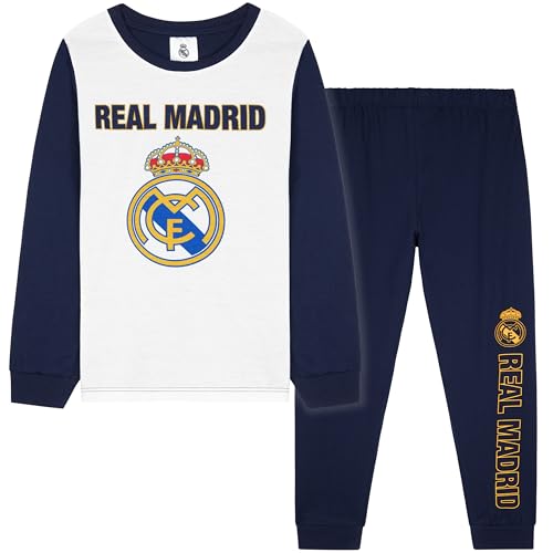 Get Trend Real Madrid Schlafanzug Jungen Fussball, Teens & Kinder Pyjama Lang Set, 7-14 Jahre, Geschenke für Jungen (9-10 Jahre, Marine Real Madrid)