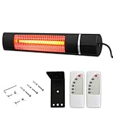 Wall Mounted Electric Patio Heater with Remote Control | 2000W Carbon Infrared Outdoor & Indoor Heater | 3 Heat Settings 750W/1500W/2000W | IP65 Waterproof | Graphene Lamp | Black (Black)