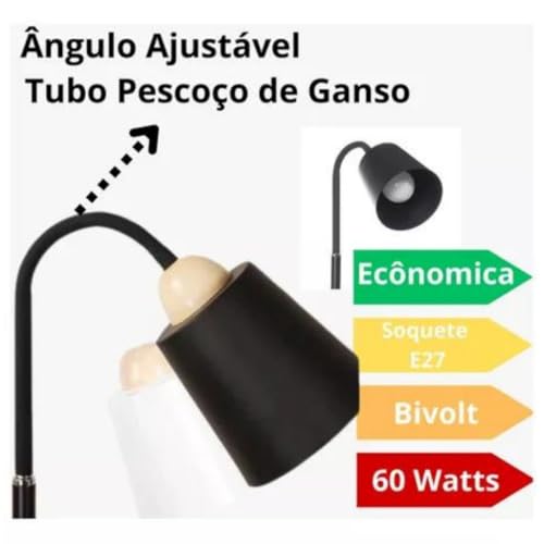 Luminária Chão Piso 1,6m Articulada 40Watts Coluna Pedestal Clássica (Preto)