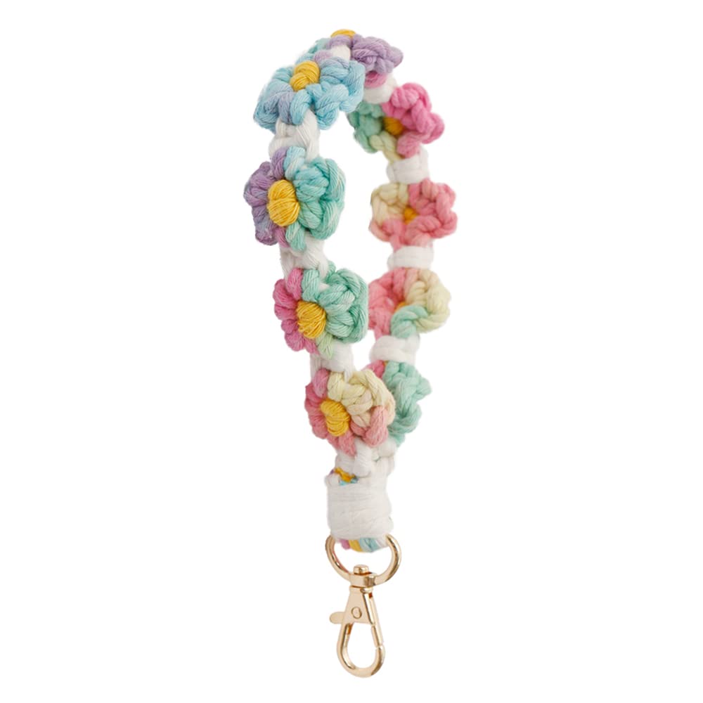 XGALBLA Cute Macrame Keychain Boho Handmade Weave Wristlet Bracelet Keychain Floral Wrist Lanyard Keyring Holder for Women