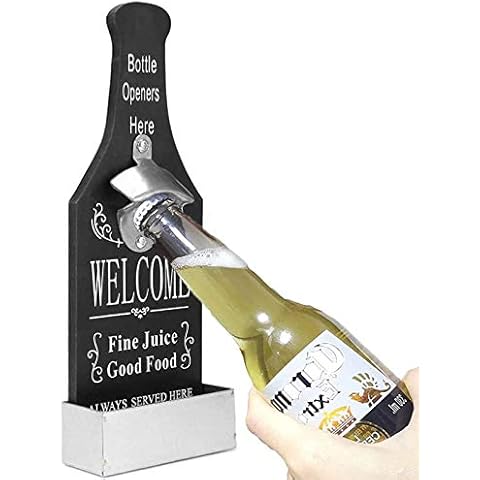 ZONSUSE Beer Bottle Opener, Personalised Retro Creative Wall Mounted Style DecorativeWall Bottle Opener with Catcher, Great for Bar Party Beer Lovers Home Kitchen Outdoor Excellent Best Gift (BLACK) Cover