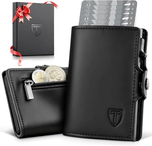 TENBST Cartera para hombre – Tarjetero RFID Bloqueador de ventana ID Tarjetero Premium Fibra de Carbono Slim Wallet
