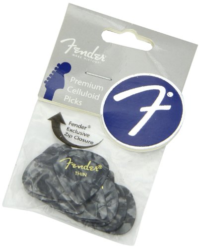 image for Fender 351 Shape Thin Celluloid Guitar Picks, 12 Pack - Black Moto, 12