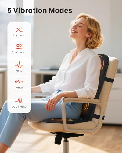 COMFIER Vibration Back Massager with Heat, Heated Massage Chair Pad, Massage Seat Cushion, Chair Massager pad, seat Warmer 5 Vibrating Modes & 2 Heat Levels, Ideal Gifts for Men Women - Thumbnail 3