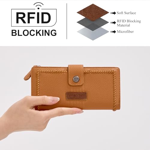 Image of Montana West X Wrangler Brown Wallets for Women Bifold Card Cases & Money Organizers Compact Ladies Female Minimalist Wallet with ID Window and Zipper Pocket
