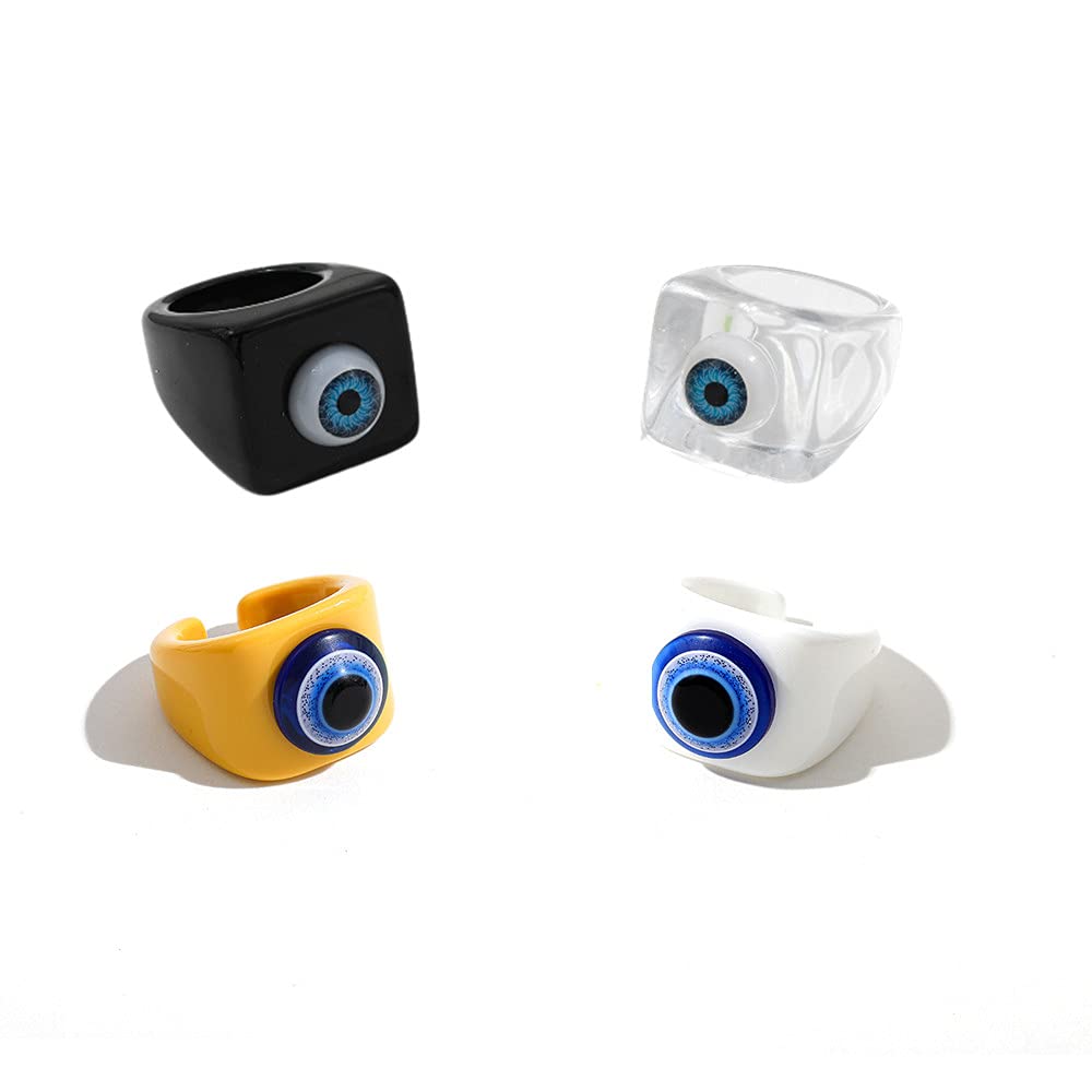 Yo Yo Fashion-us4/8pcs Retro Trendy Y2K Style Acrylic Resin Rings Set Handmade Cute Colorful Candy Finger Rings for Women Teen Girls-Evil Eye
