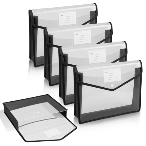 AOOSU Sichttasche Dokumenten, 5 Stück Dokumententasche A4 Dokumentenmappe Kunststoff Sammelmappen mit Etiketten und Druckknopf für Dokument Organisieren (Horizontal)