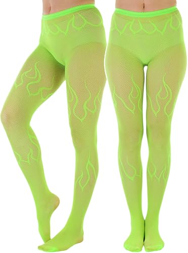 Image of ToBeInStyle Women's Flame Burning Fire Tights w /Devil-Inspired Print Hosiery
