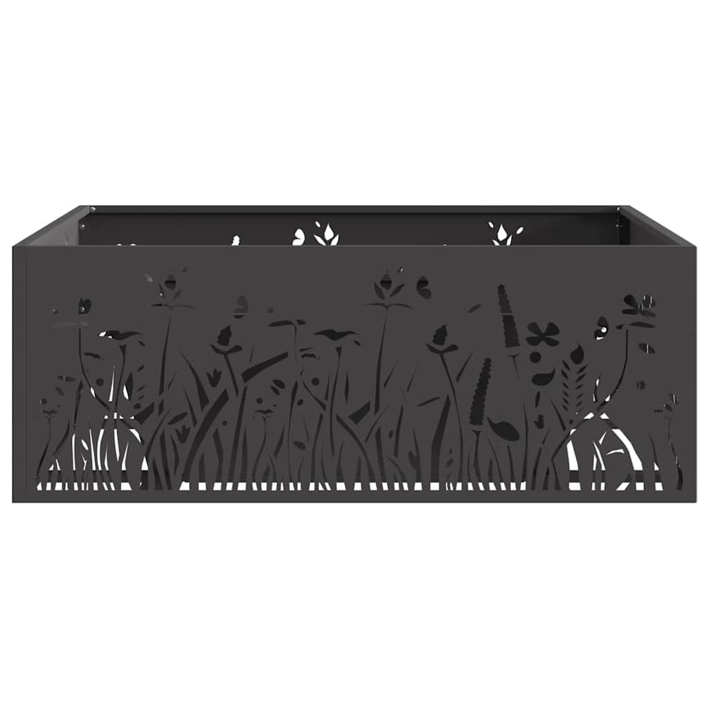 Brasero negro de acero 80 x 80 x 30 cm, resistente a la intemperie y a la corrosión, portátil para jardín y terraza, moderno brasero para noches acogedoras al aire libre