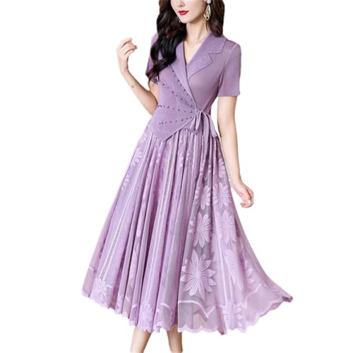 Women Print Patchwork Midi Pleated Dress Summer Short Sleeve V-Neck Elegant Dress Korean Vintage Dress