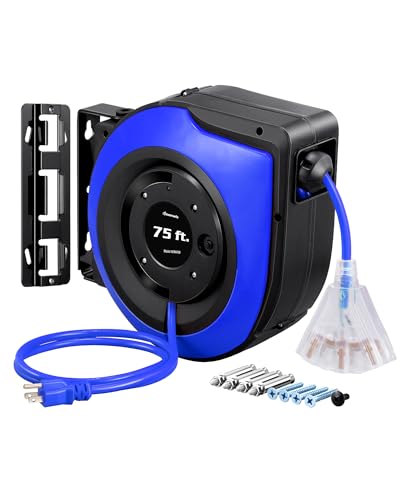 DEWENWILS&EDISHINE DEWENWILS 75FT Extension Cord Reel, 14/3C SJTOW Cord Reel, UL Listed, Blue