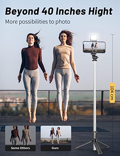Image of Selfie Stick Tripod with Light, 3-in-1 Multifunctional Design, Rechargeable LED Light with Two Brightness Levels with Bluetooth Remote for Makeup Selfie & vlogging