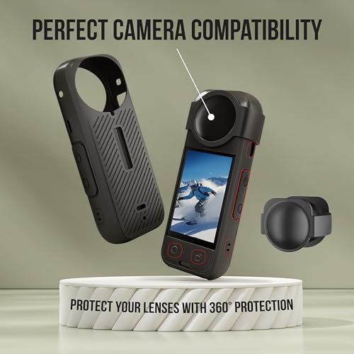 Image of Arcnet 4-in-1 Accessories Kit for Insta360 X4 - Includes Utility Protective Cage Frame, Silicone Case, Lens Guard Cover, 2-Pack Screen Protectors & Cleaning Swabs