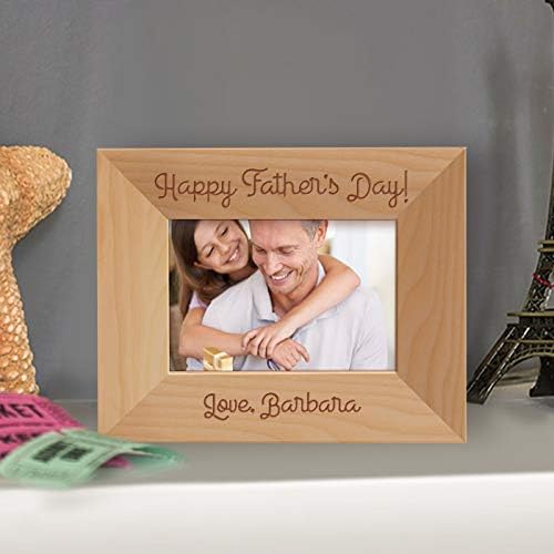 Happy Fathers' Day Personalized Wooden Picture Frame 3 1/2" x 5" Brown (Vertical)