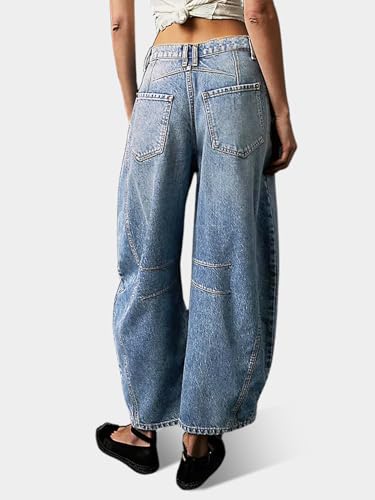 Sexyasasii Barrel Jeans Women Wide Leg Mid-Rise Denim Ankle Pants Y2k Baggy Boyfriend Jeans with Pockets2