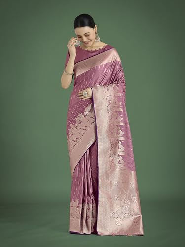 Image of Monjolika Fashion Women Divine Dusty Zari Weaving Banarasi Satin Silk Trendy Saree For Festival Wear With Matching Blouse Piece