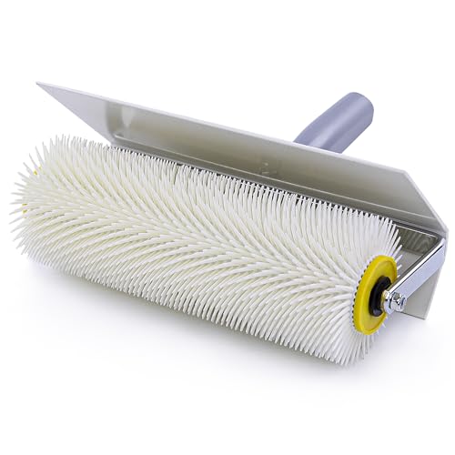 25cm Spiked Roller for Self Leveling Concrete 21mm Needle Defoaming Tool with Splash Guard Metal Frame for Epoxy Garage Flooring Basement DIY
