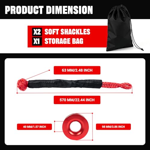 Image of BARTOO Winch Snatch 66000 LB Recovery Ring with 2 PCS Soft Shackle 1 /2 inch X 22 Inch Winch Rope, for ATV UTV SUV Truck Off-Road Vehicle Recovery Accessories, Red