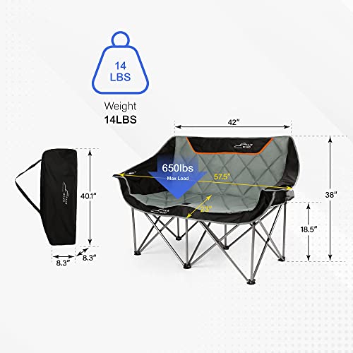 FAIR WIND Oversized Fully Padded Camping Chair Folding Loveseat Camping Couch Double Duo Chair Heavy Duty Quad Fold Arm Chair with Cup Hold の商品画像 2