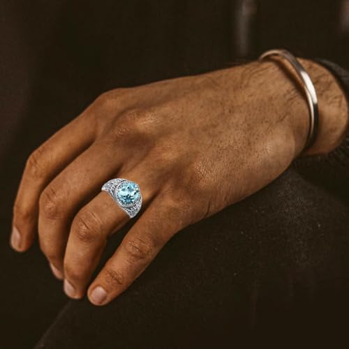 12x10mm Genuine Turquoise Rings for Men, Sterling Silver Native American Gem Oval Thumb Ring for Dad Father Jewelry Gift for him,Anillos De Hombre, Men's Ring for Gift for Men3