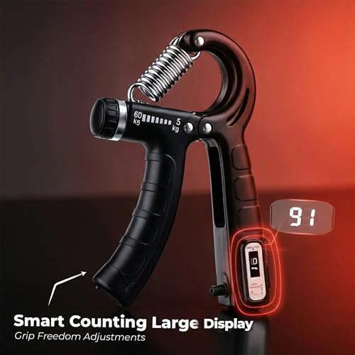 Image of Durafit91 Adjustable Hand Grip Strengthener with Counter (60kg) - Hand Gripper for Men & Women, Forearm & Finger Exercise Equipment for Gym & Home