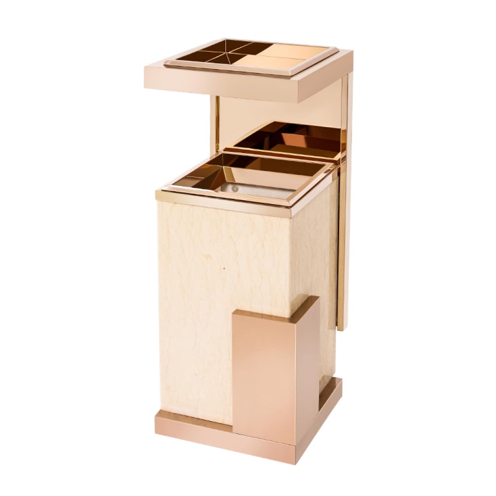 FIONELOutdoor Dustbins Marble Trash Bin with Ashtray and Zinc-iron Alloy Inner Barrel Vertical Corridor Elevator Entrance Commercial Trash Can Large Capacity