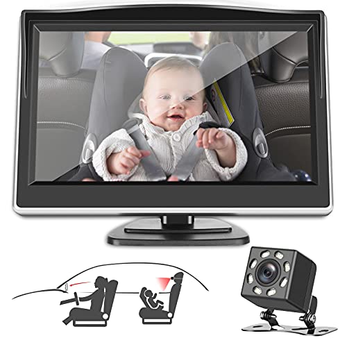 Baby Car Mirror,5''HD Large Screen Display Without Delay,Night Vision Infrared Camera,29.5 ft long data cable,12V Cigarette Lighter